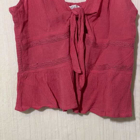 PATRONS OF PEACE Keyhole Crinkle Tank Ruffle Strap Bubble Gum NWT Medium - Picture 11 of 15